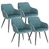 WOLTU 4 x Esszimmerstühle 4er Set Esszimmerstuhl Küchenstuhl Polsterstuhl Design Stuhl mit Armlehnen, mit Sitzfläche aus Samt, Gestell aus Metall, Türkis, BH93ts-4