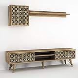 moebel17 1202 Valente Wohnwand Anbauwand Schrankwand Mediawand, Walnuss Dunkelgrün, modern, Designer Stück für Wohnzimmer, viel Stauraum, 180 x 46 x 29,5 cm