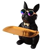 Zhenpin Coole Bulldog Figur Skulptur Statue Mit Sonnenbrille und Metallschale für Schlüsselbox, Aufbewahrungsfunktion