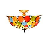 OHWODA Handgefertigte Tiffany-Deckenleuchten, 55 cm, kreative, bunte, mehrfarbige, bunte Buntglas-Deckenlampe, Wohnzimmer, Esszimmer, Bar, Schlafzimmer, Glas-Halbdeckenlampe Everything is fine
