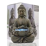 Yeomoo Meditation Buddha Figur Gartendeko für Draußen – Zen Buddha Garten Deko Wohnzimmer Balkon Dekoration Groß Figuren mit Lotus Kieselsteinen und Glasstein Geschenke für Frauen Männer Bronze 30CM