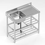 Küchenspülen für zu Hause, freistehende Küchenspüle, Fischreinigungstisch, Edelstahl 304, mit Wasserhahn und Abtropffläche, Rückspritzschutz, verstellbare Kugelfüße, tief übergroß, für Hausw