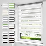 Allesin Doppelrollo mit Bohren & Klemmfix ohne Bohren, (80x150cm Weiß), Klemmrollo Fensterrollo, Duo Rollos für Fenster und Tür, lichtdurchlässig und verdunkelnd, Sichtschutz und Sonnenschutz