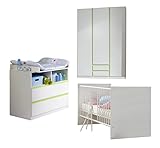 Wimex Babyzimmer Set Bibi, bestehend aus Kleiderschrank Babybett, Wickelkommode, Liegefläche 70 x 140 cm, Alpinweiß/ Absetzung Apfelgrün