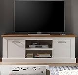 ALIDAM Tv Schrank Fernsehschrank Holz TV Lowboard in weiß Pinie mit Nussbaum Satin TV-Unterschrank Komforthöhe Fernsehtisch