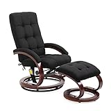 Mingone Drehbar Massagesessel 8 Schwingmassagepunkte Relaxsessel mit Hocker Fernsehsessel mit Heizfunktion (Schwarz)