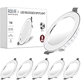 ACELIFE 6er Set LED Einbaustrahler, Ultra Slim LED Spots 7W Entspricht 70W, 230V 700LM Round Matt Aluminium Deckenstrahler, 75-95mm EinbauØ, 30mm Einbautiefe Decken Spot (Neutralweiß 4500k)