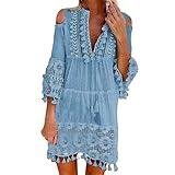 Cubinest Hippie Kleidung Damen Große Größe Cover Up Tankini Strandkleid Sommer Leicht Strand Tunika Frauen Musselin Strandtunika Festival Bikini Outfit Strandponcho Baumwolle Lang