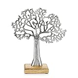 com-four® Deko-Aufsteller Baum - Metall-Baum auf Holzsockel - Deko-Baum aus Metall zum Hinstellen - Lebensbaum zum Verschenken (1 Stück - Baum)