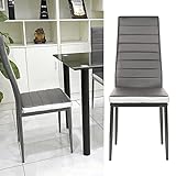 ShiShi Essstuhl mit Füßen Eisen, Küchenstühle mit hoher Rückenlehne 53 cm, Stühle für Esszimmer, modern, 2 Stück Grau und Weiß
