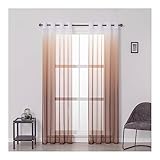 Mesnt Gardine Halbtransparent, Polyester Gradient Halbtransparent Voile Transparenter Netzvorhang, Kaffee, H214 x B102 cm