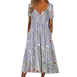 Hanraz Sommerkleider Damen Kurzarm Lässig V-Ausschnitt Blumendruck Sexy Elegant Boho Frauen Blusenkleid Sommer lockeres Kleid Blumendruck V-Ausschnitt Strandkleid Minikleid Mädchen