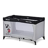 Hauck Disney Reisebett Dream N Play 120 x 60 cm, für Babys und Kinder ab Geburt bis 15 kg, Leicht, Kompakt Faltbar, Inklusive Transporttasche und Faltboden, Mickey Stars Grau