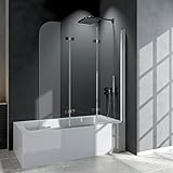 WDWRITTI Duschkabine 3 Teilig Faltwand für Badewanne 120x140 cm mit Nano Easy Clean Badewannenaufsatz Sicherheitsglas duschwand für badewanne