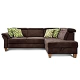 Cavadore Ecksofa Ammerland mit Ottomane rechts / Federkern-Sofa im Landhausstil mit verstellbaren Kopfstützen / 245 x 84 x 194 / Lederoptik braun