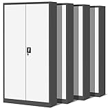 4er Set Aktenschrank C001H Büroschrank Metallschrank Stahlschrank Werkzeugschrank Stahlblech Pulverbeschichtet Flügeltürschrank Abschließbar 195 cm x 90 cm x 40 cm (anthrazit/weiß)