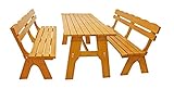 DEGAMO Gartengarnitur Essgruppe Freital XXL 3-teilig 200cm, 2X Bank 200cm und 1x Tisch 72x200cm, Massive Kiefer hell lackiert, Outdoor