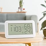 Thermometer Hygrometer Innen mit Wecker, LCD Digital Thermometer, Hygrometer Feuchtigkeit, Raumthermometer Temperatur luftfeuchtigkeitsmesser für Babyzimmer Wohnzimmer Weinkellern (Weiß)