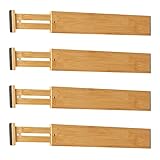 Schubladentrenner aus natürlichem Bambus Schubladenteiler Verstellbar (43-56 cm), gefedert Schubladen Ordnungssystem Drawer Organizer für Küche, Badezimmer, Schlafzimmer, Kommode und Büro, 4er-Set