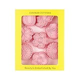 4 in Schweißgerät 8pcs Blumen-Plätzchen-Formen-Keks-Form 3d stereoskopischer Zuckerguss-Plätzchen, der Plastikpresse-Art-Haushalts-Anzug-- und Pressform dreht Vakuumiergerät Beutel (Pink, One Size)