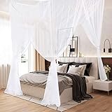Moskitonetz, King-Size Vier Eckpfosten Vorhänge Betthimmel für Einzelbett passend für alle Kinderbetten und Betten für Erwachsene, Kinderzimmer, BabyStubenwagen, Garten, Camping (weiß)