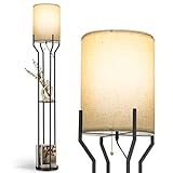 anyts Stehlampe Wohnzimmer Led Stehlampe mit Regale, 1.6M vintage Standleuchte, Metallregal, Lampenschirm Stoff (inkl. 1 x E27)