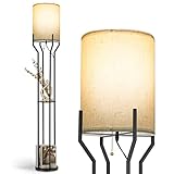 anyts Stehlampe Wohnzimmer Led Stehlampe mit Regale, 1.6M vintage Standleuchte, Metallregal, Lampenschirm Stoff (inkl. 1 x E27)