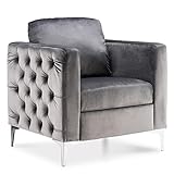 MCombo Chesterfield Clubsessel aus Samt, Sessel mit chromfarbigen Metallbeine, Lesesessel Armlehnensessel Relaxsessel für Wohnzimmer, 4066 (Grau)