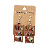 MEFESE Modische Acryl-Holz-Bücherregal-Ohrringe für Frauen, Vintage-Herz, Wasserschmuck, Party, Lehrer, Bücherregal, Ohrringe, Tropfen