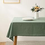 ATsense Tischdecke, Tischdecke Grün, Tischdecken Leinenoptik-100% Gewaschener Baumwolle Eckig Tischtuch 140x200 cm