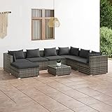 Gecheer 8-TLG. Loungemöbel Garten Rattan, Loungemöbel Polyrattan, Lounge Gartenmöbel Set, Balkonlounge Set Rattan, Terrassensofa Rattan, Gartensofa mit Kissen Poly Rattan Grau