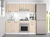 Vente-unique TRATTORIA Küchenküche 180 cm 6-teilig Eiche & Weiß