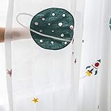 Lsimeru Weltall Gardinen Transparent Kinderzimmer Junge Kräuselband Rakete Sterne Muster 140x225 Lang Vorhänge Lichtdurchlässig Kinder Dekoschal 2er Set