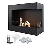 KRATKI Delta 600 Bio Ethanol Eckkamin Links + Kieselsteine + Trichter + Aromatherapie-Set | Wand- oder Nischenmontage l Biocontainer 0,5 l, TÜV | Stahl, Verglasung, 48 x 60 cm, Schwarz