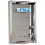 Schlüsselkasten-Organizer mit 45/48 Schlüsseln, Schlüsselschrank mit großer Kapazität und Glastüren, an der Wand befestigter Schlüsselkasten aus Edelstahl, Typ Schlüsselschloss Schlüssel ( Color : Sil