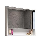 PADG Badezimmerspiegelschrank aus massivem Holz, einfacher Badezimmerspiegelschrank, 12 cm tief, 70 cm hoch, schwarz, weiß (Color : Blanc, Size : 80cm)