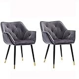 Esszimmerstühle 2er-Set Wohnzimmersessel Samtsitz und Rückenlehnen für Büro, Lounge, Esszimmer, Küche, Schlafzimmer (Farbe: Grau, Größe: Goldene Kantenfüße)