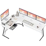 CubiCubi Eckschreibtisch Studie 170 x 120 cm, Stabil Schreibtisch l Form für Büro, Pc Ecktisch Computertisch Mit Monitorständer und Schubladen, Platzsparend, Einfach zu Montieren Eck Tisch, weiß