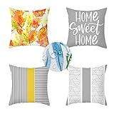 Jpnca Kissenbezug 65x65cm 4er Set Outdoor wasserdichte Kissenbezüge Graues Boho  Leinen Quadratische Deko Kissen Kissenhülle，Kopfkissenbezug für Schlafzimmer Sofa, Stuhl, Bett, Garten Dekoration