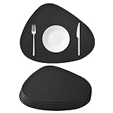 elagel Tischsets Abwaschbar, 6er Set Platzsets Abwischbar Schwarz Rund Oval, rutschfest Wasserdicht Wassertropfen Platzdeckchen Leder Kunstleder Tischset Lederoptik Platzset - 40.5×33cm