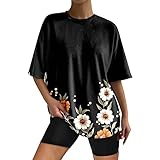 bettwäsche Sommer Shirts für Damen sexy Sweatjacke Damen Schwarz T Shirt Damen 3/4 Arm Damen Sommer Rundhals Fashion Print Kurzarm T-Shirt Top Bluse es Oberteil