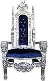 Casa Padrino Barock Thron Sessel Silber/Blau mit Bling Bling Glitzersteinen Königssessel - Hochzeitssessel - Riesensessel