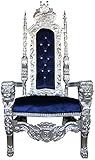 Casa Padrino Barock Thron Sessel Silber/Blau mit Bling Bling Glitzersteinen Königssessel - Hochzeitssessel - Riesensessel