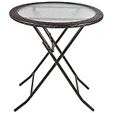 Outsunny Gartentisch, Runder Klapptisch, Ø68 cm Campingtisch, Beistelltisch, Garten-Esstisch mit Rattandekor, für Balkon, Terrasse, Stahl, Braun