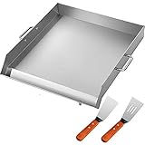 VEVOR Edelstahl Grillplatte, Weber Grillrost Edelstahl, Grillrost Rund mit Große Oberfläche, Grillrost Gusseisen mit 2 Schaufeln, Plancha passend für Grills der Weber Baureihe (40 x 46 x 5,6 cm)