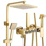 ESOP Duschsystem Gold Regendusche Wandhalterung Brausegarnitur, Duschset mit 22 cm * 22 cm Duschkopf, Handbrause, Badewannenarmatur, Bidet Handbrause