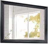 JUNZAI Wandmontierter Kosmetikspiegel, wandmontierter Badezimmerspiegel, rechteckig für Schlafzimmer, Wohnzimmer, Kommode, Vintage-Hängespiegel mit Rahmen (Größe: 50 x 70 cm, Farbe: Schwarz), H