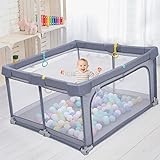 Laufstall Baby Faltbar, Ronipic XXL 120x120cm Laufgitter Baby mit Rutschfester Basis und Atmungsaktivem Netz, Ragbarer Kindersicherheits Laufstall