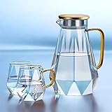 VLANIS 2000ml Glaskaraffe Wasserkrug im Diamant Design,Karaffe Glas mit Deckle Wasserkaraffe, Eistee Krug, Saft Krug, für hausgemachte Getränke/Eistee/Milch/Kaffee/Wein,1