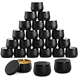 ZENFUN 24 Stück schwarze Kerzendosen mit Deckel, 236 ml, leere Kerzengläser, Metalldosenbehälter zur Herstellung von Kerzen, Aufbewahrung von Snacks, 8,8 x 5,6 cm